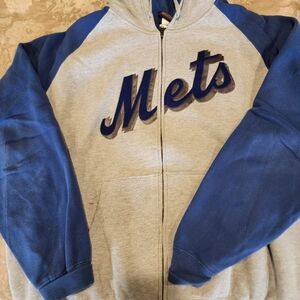 Copperstown Collection NY Mets sweatshirt hoodie with blue sleves.